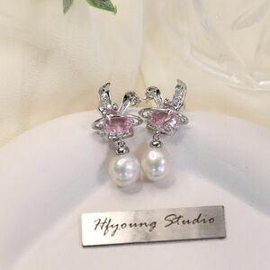 Bunny Freshwater Pearl Earrings with Pink Heart For Easter